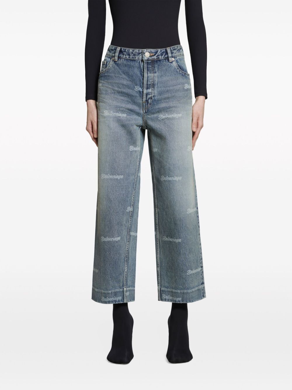 Balenciaga o1mt1gz0325 Girly Allover Cropped Jeans Pant in Blue Size 26" / US 2 / IT 38 - 5 Thumbnail