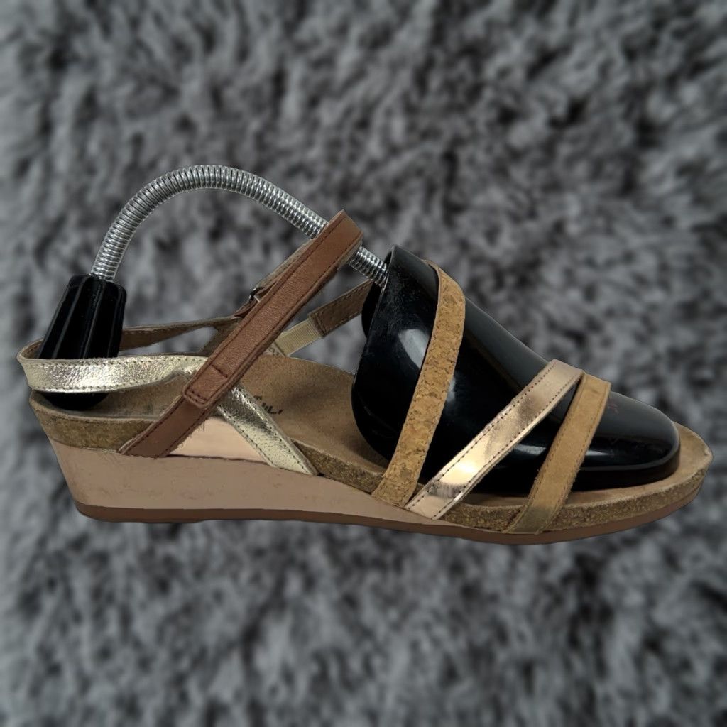 Vintage Naot Canaan Leather Ankle Strap Wedge Sandals Women Size 11 US 42 EU White Copper Silver Gold Size US 11 / IT 41 - 1 Thumbnail
