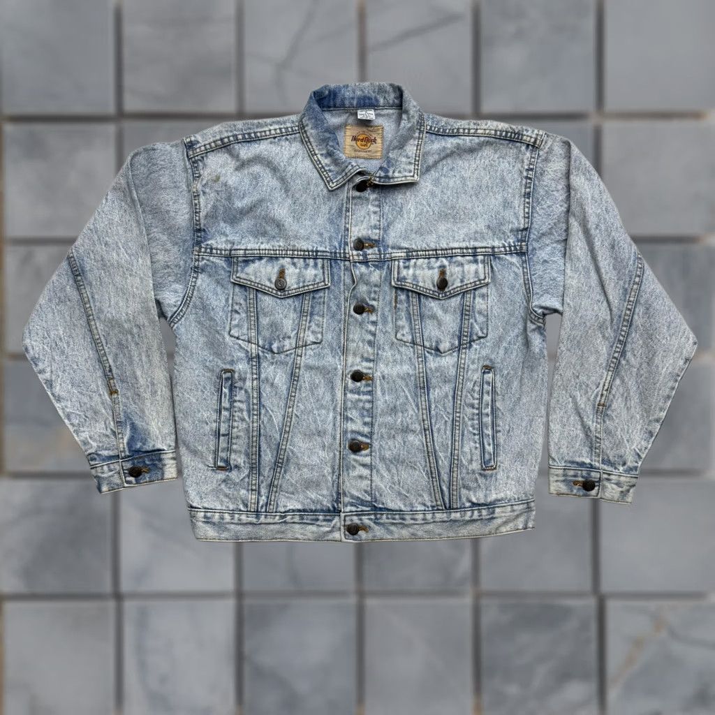Hard Rock Cafe VINTAGE Hard Rock Cafe Jacket Mens M Blue Denim 80s Bomber Rock Logo Embroidered Pattern Solid Jacket Size US M / EU 48-50 / 2 - 1 Thumbnail