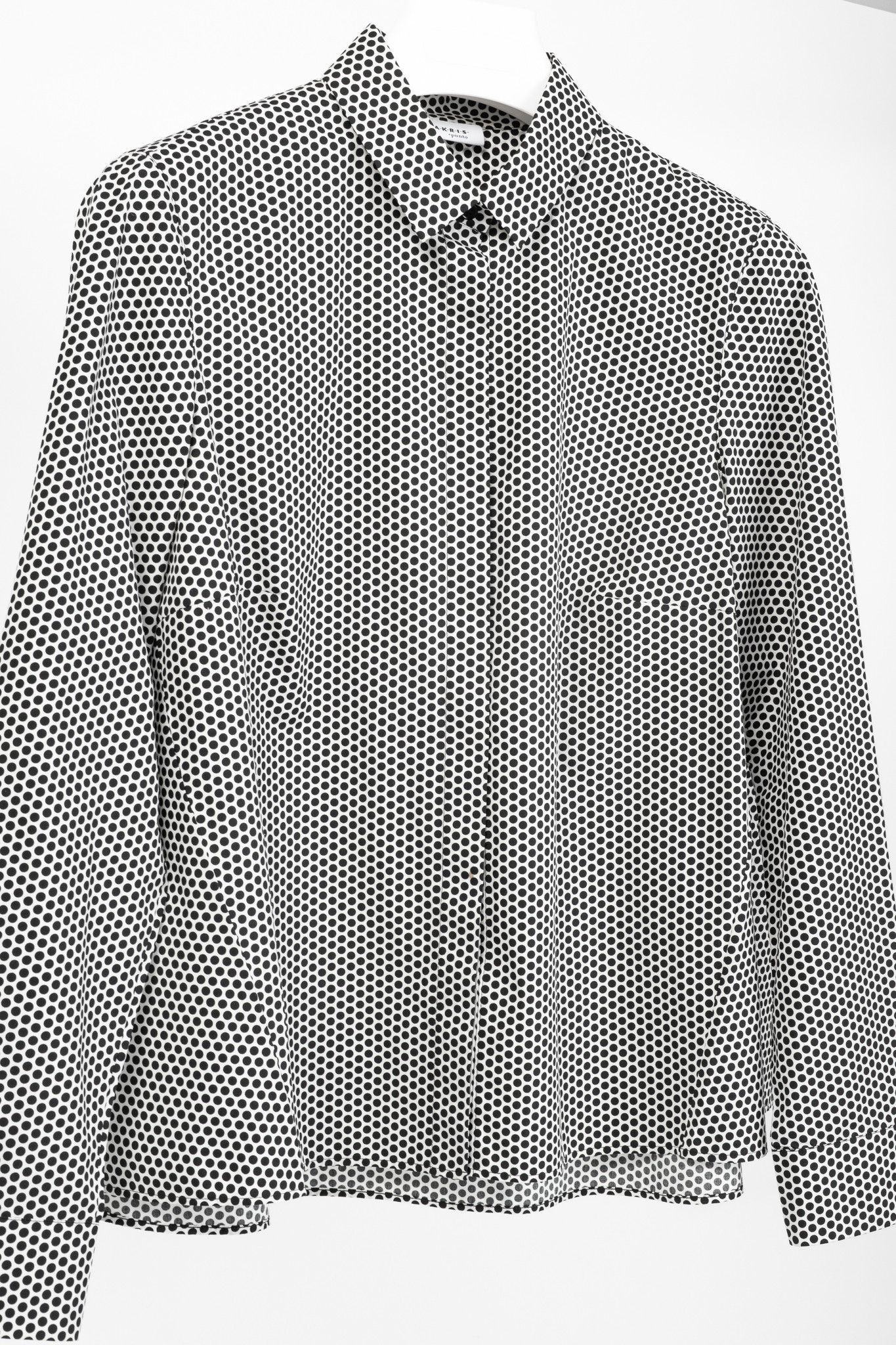 Akris Akris Punto White & Black Polka-Dot Cotton Buttoned Shirt Size L / US 10 / IT 46 - 3 Thumbnail