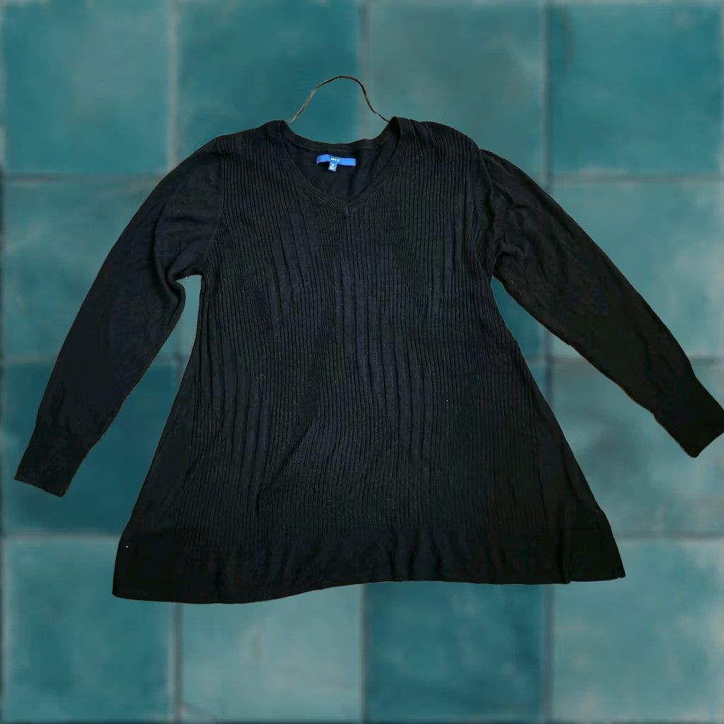 Vintage Apt 9 Blouse Women's Black Long Sleeve XL Solid Shirt Pullover Casual Business Travel Lightweight Stretch Regular Fit Women Size XL / US 12-14 / IT 48-50 - 1 Thumbnail