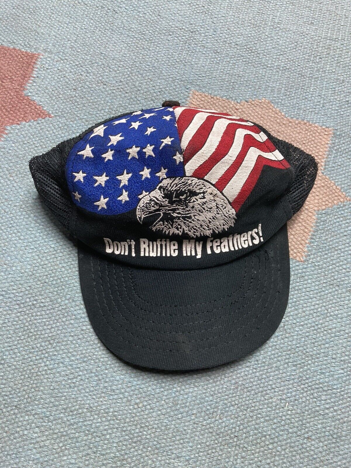 Vintage trucker hat don’t ruffle my feathers USA American flag eagle Size ONE SIZE - 3 Thumbnail