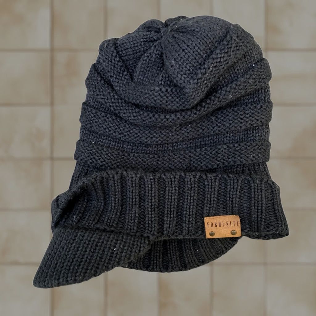 Vintage FORBUSITE Beanie Hat Unisex Adult Black Knit Lined Winter Cap Brim 1 Size Size US M / EU 48-50 / 2 - 1 Thumbnail