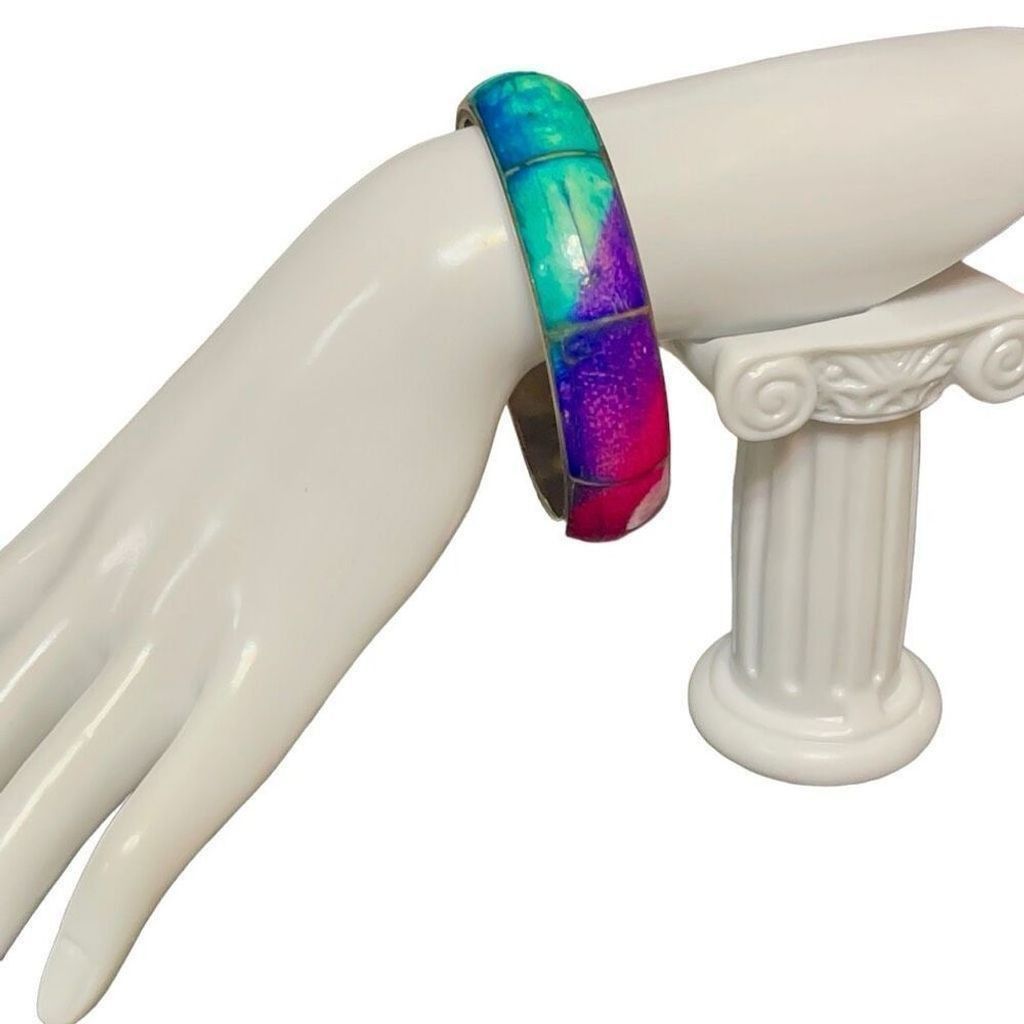 Other Vintage 70s Style Vibe Chunky Brass Bangle Rainbow Bracelet Size ONE SIZE - 1 Thumbnail