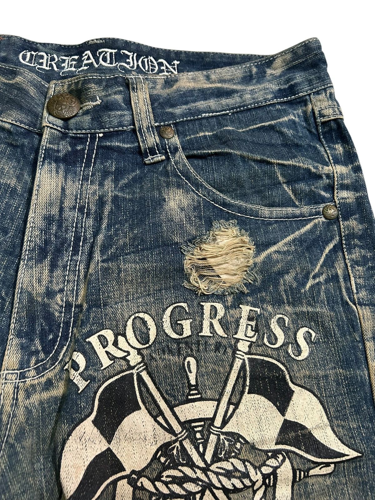 If Six Was Nine × Japanese Brand × Le Grande Bleu (L.G.B.) Japanese Punk Bondage Distressed Style Short Denim Rare ☠️☠️🎌🎌 Size US 34 / EU 50 - 3 Thumbnail