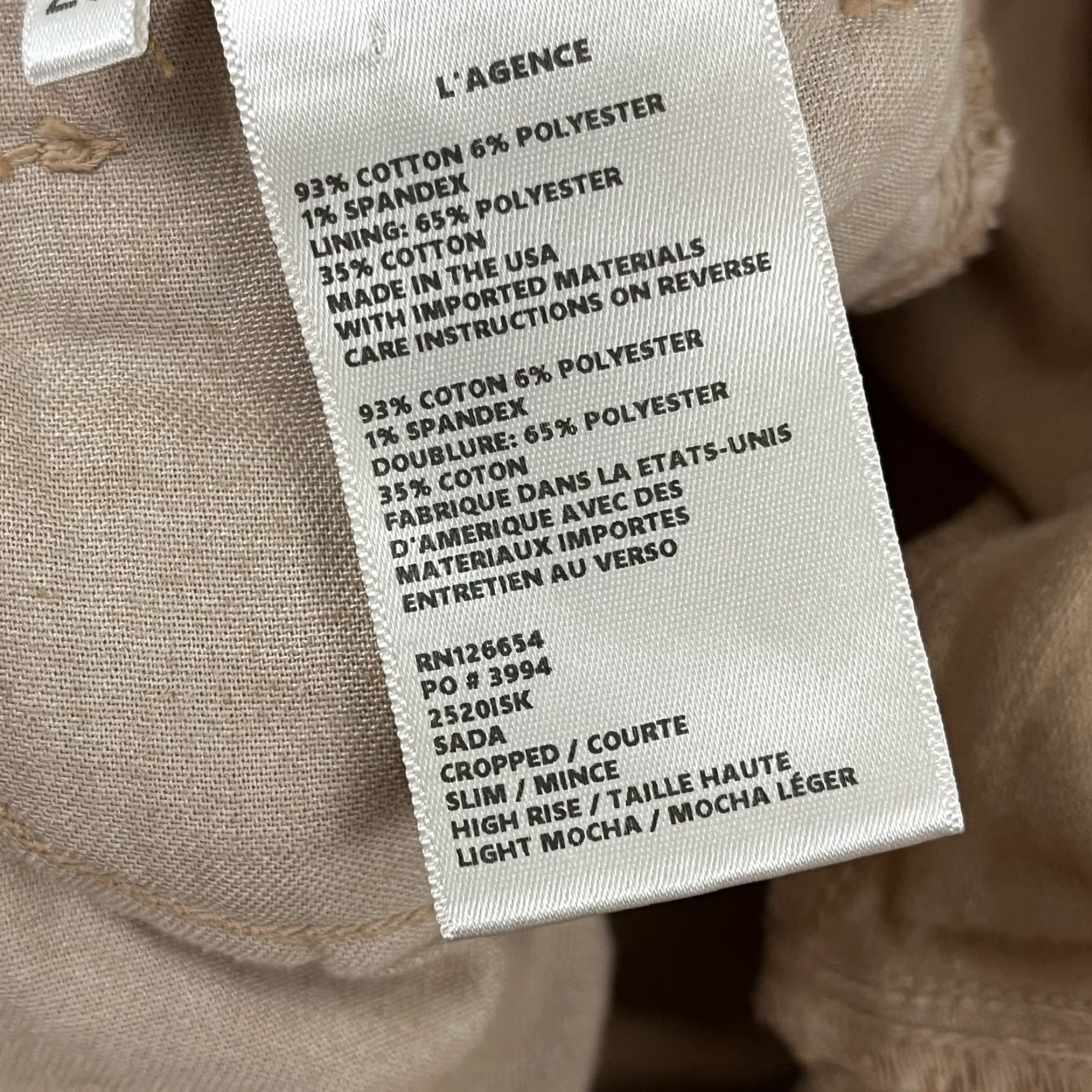 L'AGENCE L'agence Pants Womens Sz 25 / 26" Sada Cropped Slim High Rise Light Mocha Brown Jeans Pants Cropped Slim Fall Spring Summer Womens Size 42" / US 20 - 3 Thumbnail