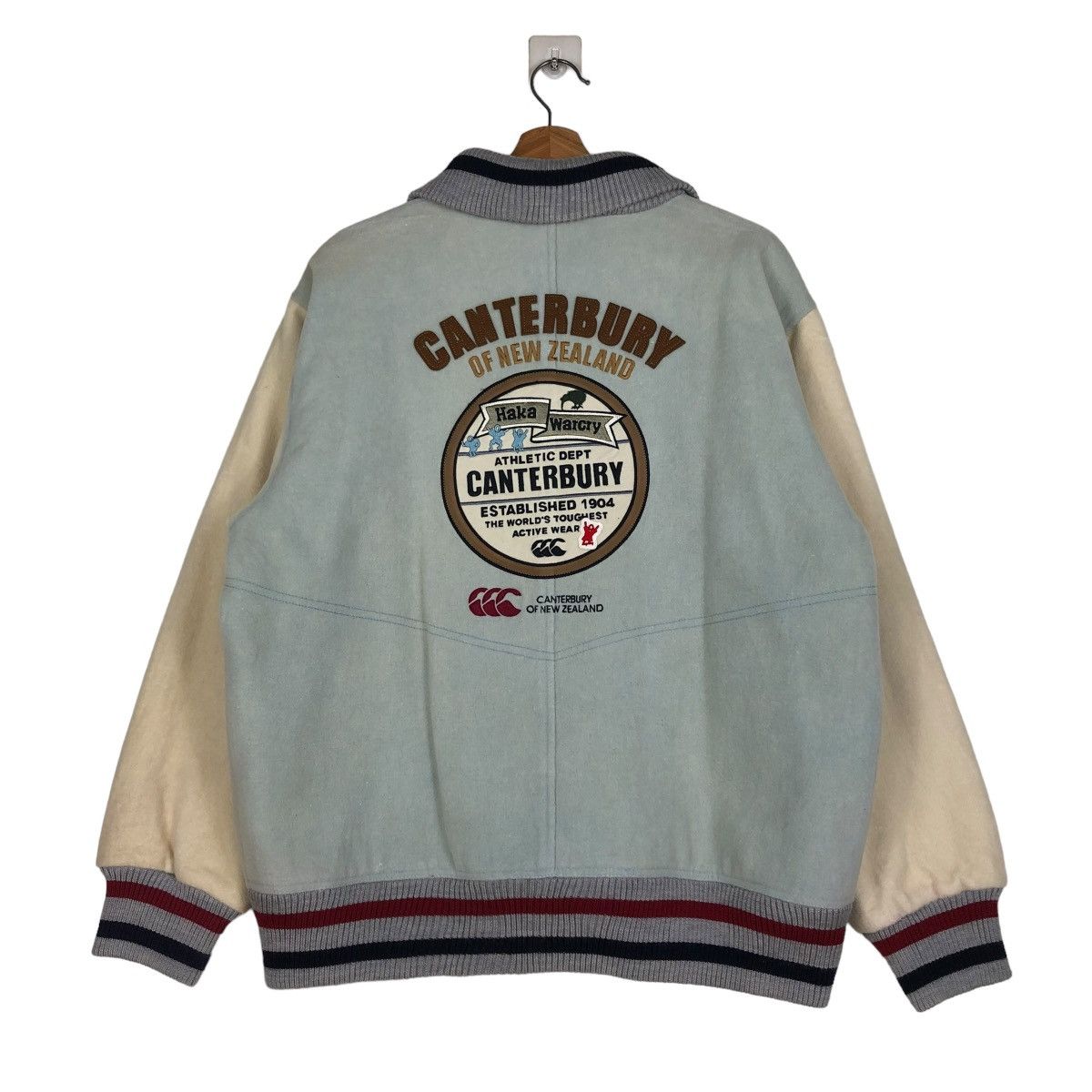 Canterbury of New Zealand 🔥VINTAGE WOOL BOMBER JACKET CANTERBURY BIG LOGO SPELL OUT Size US L / EU 52-54 / 3 - 10 Thumbnail