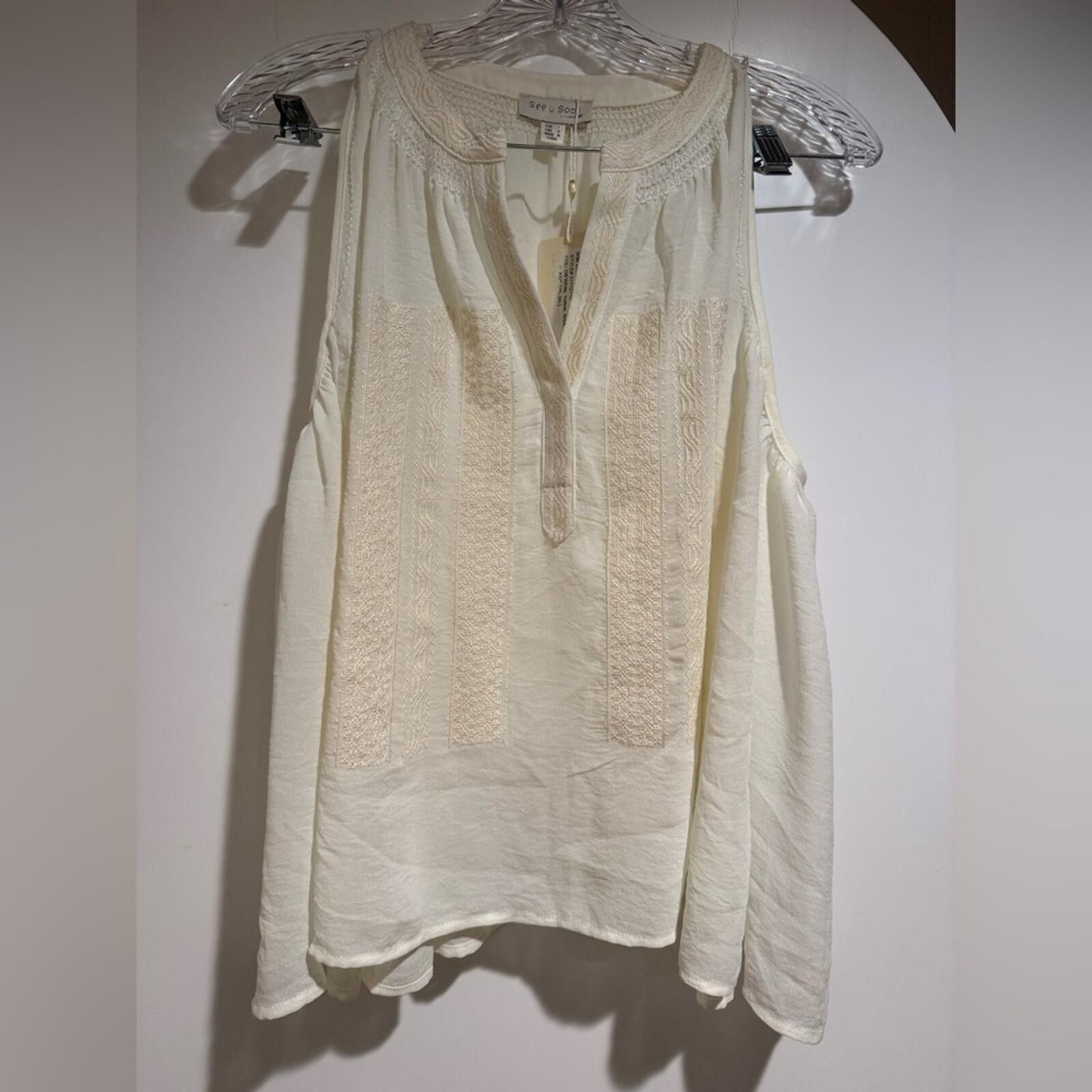 Other See U Soon Boho Cream Sleeveless Blouse, Size S Size S / US 4 / IT 40 - 1 Thumbnail