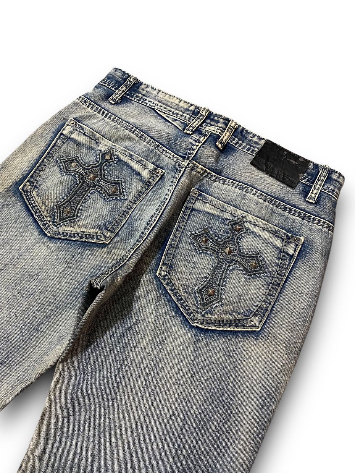 If Six Was Nine FLARE Black Skeleton Stone Wash Studded Cross Bootcut Denim Size US 34 / EU 50 - 9 Thumbnail