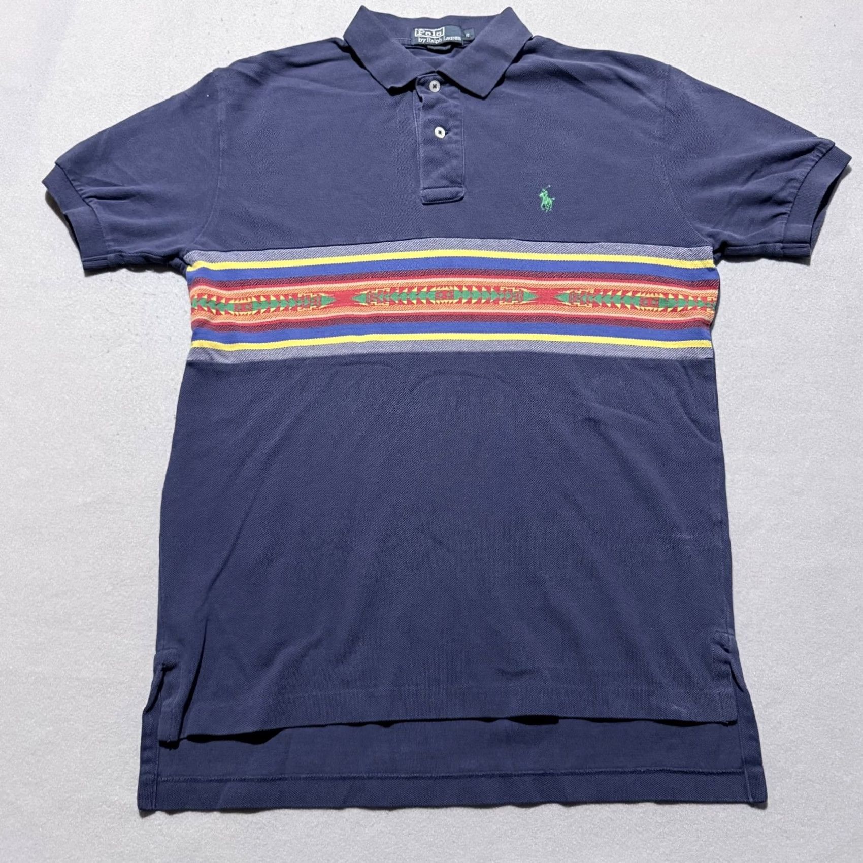 Ralph Lauren VINTAGE Ralph Lauren Polo Shirt Mens Navy Blue Aztec Stripe Short Sleeve Small Size US S / EU 44-46 / 1 - 2 Thumbnail