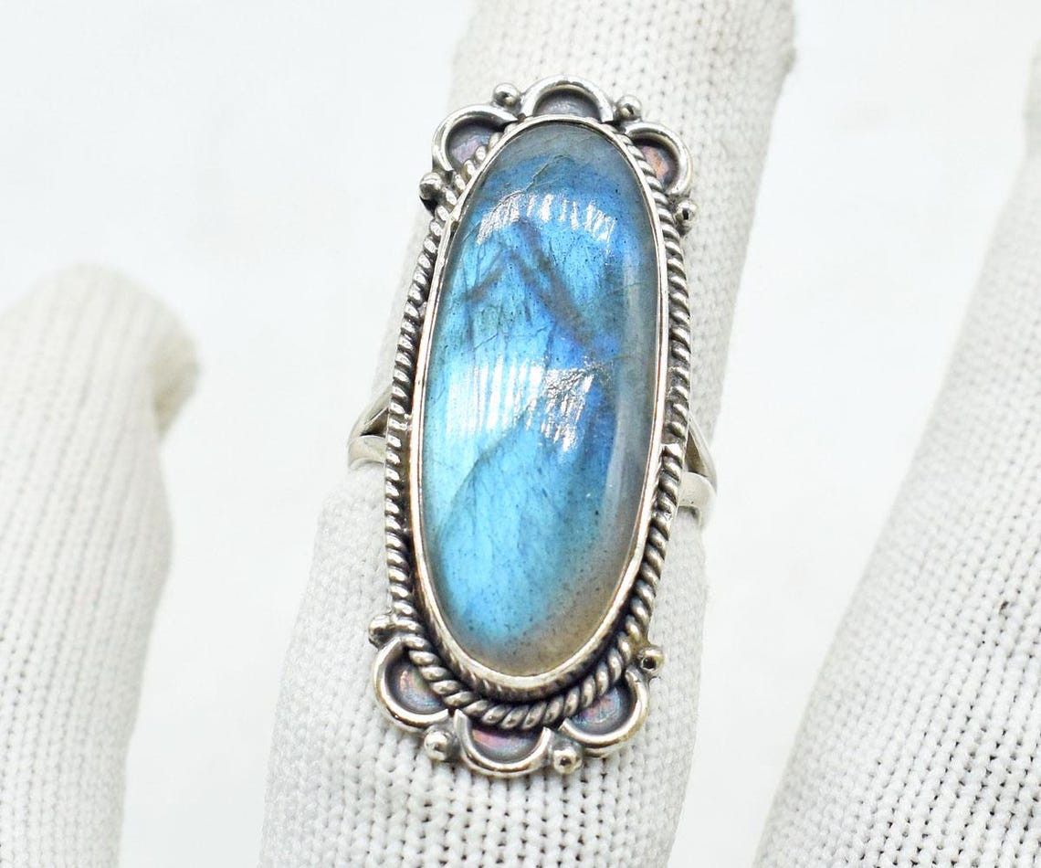 Handmade Labradorite 925 Silver Ring: Boho Design, High Polish Size ONE SIZE - 2 Thumbnail