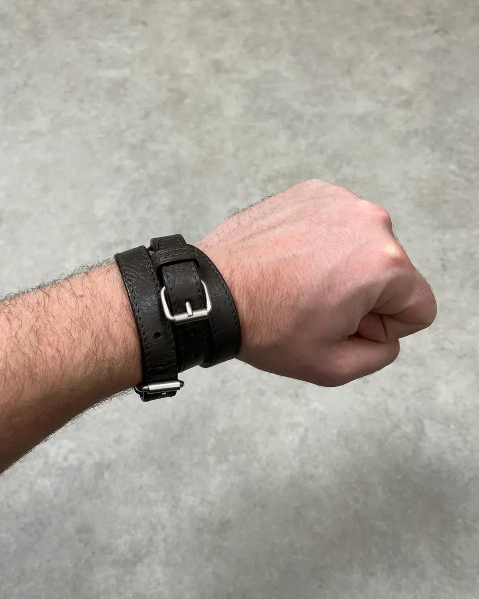 Balenciaga Charcoal Leather Wrap Double Buckle Bracelet