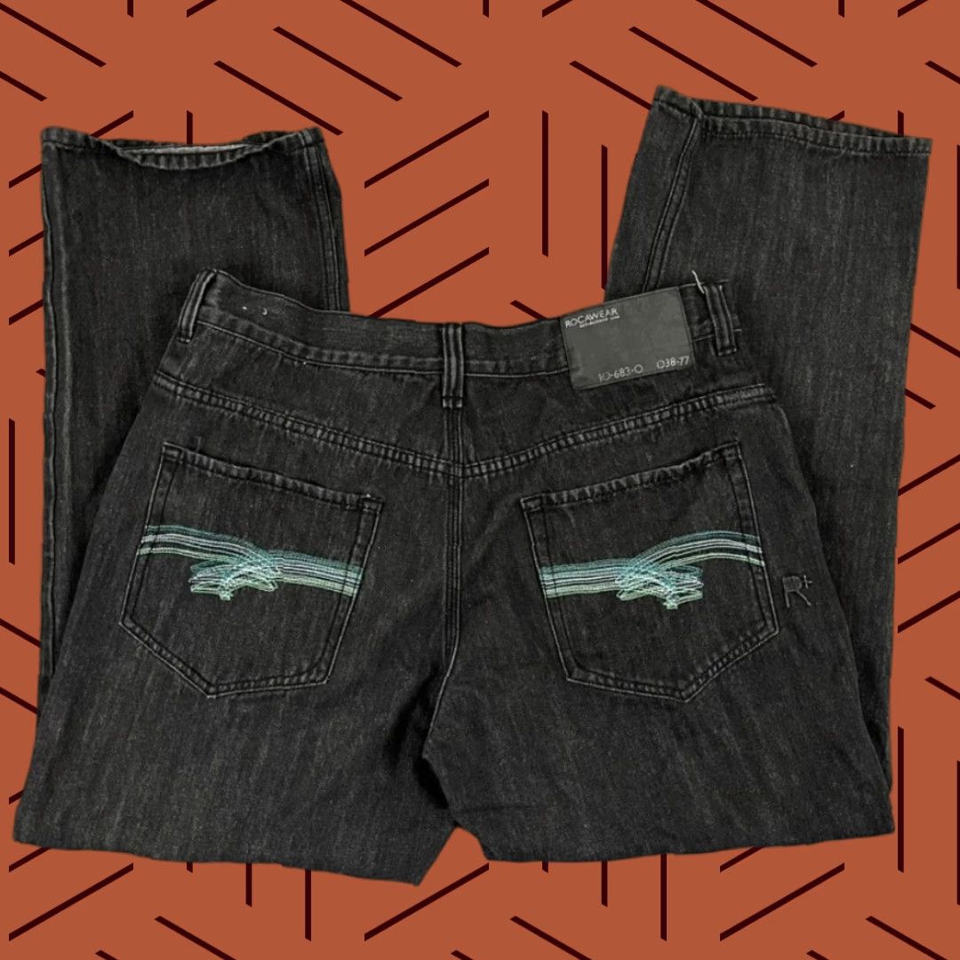VINTAGE Rocawear Jeans Mens 38 x 32 Gray Denim Grunge Cyber Punk Emo Wide-Leg Y2K Mens