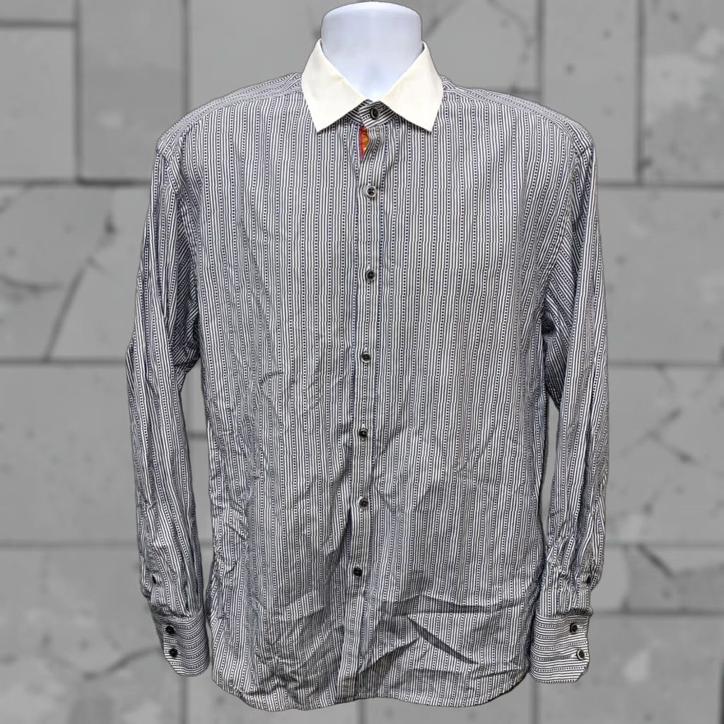 Robert Graham Robert Graham Mens Long Sleeve Button Down Collared Shirt Gray/White XL Size US XL / EU 56 / 4 - 1 Thumbnail