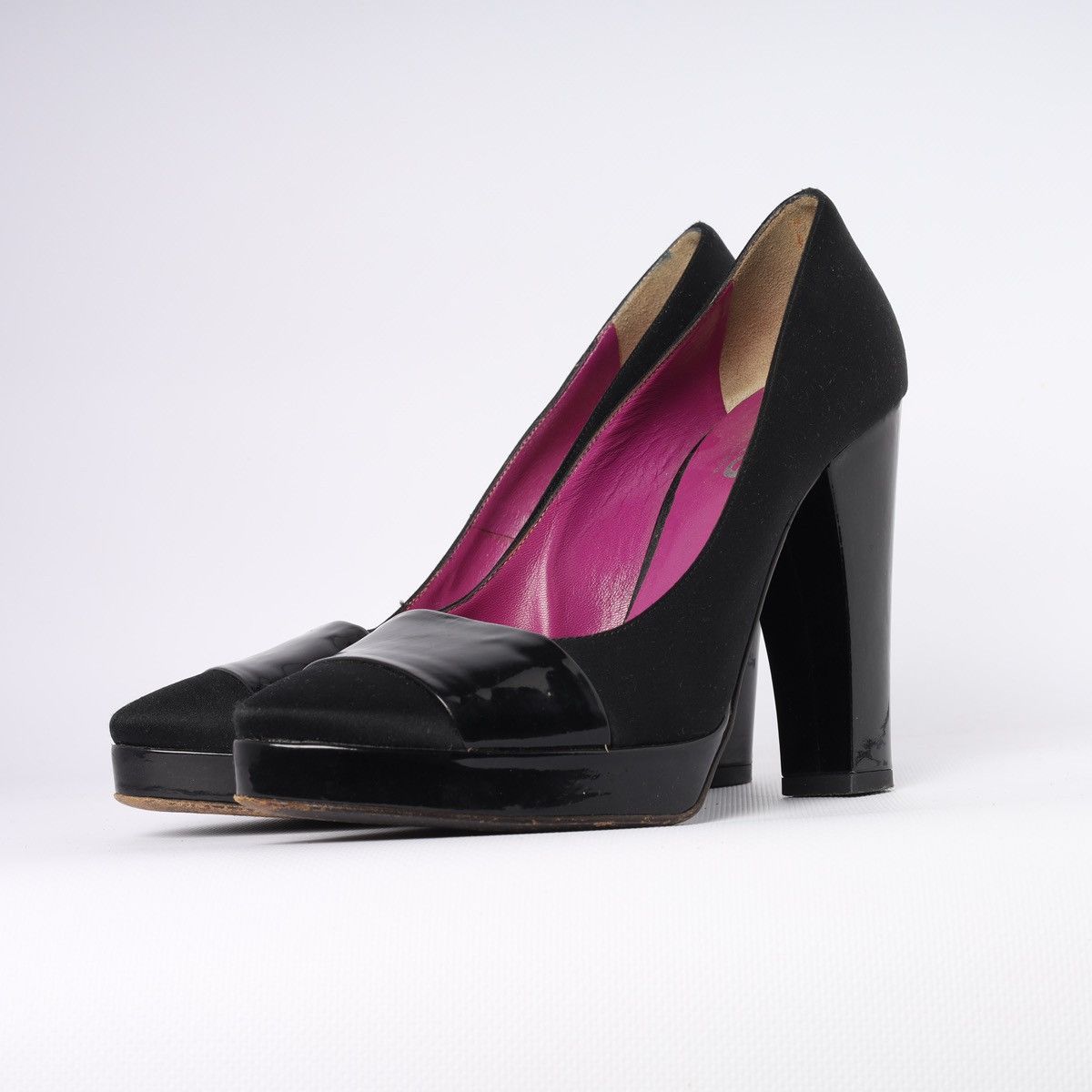 Dolce & Gabbana Dolce Gabbana Black Silk Patent Heel Platform Pumps Shoes Size US 6.5 / IT 36.5 - 3 Thumbnail