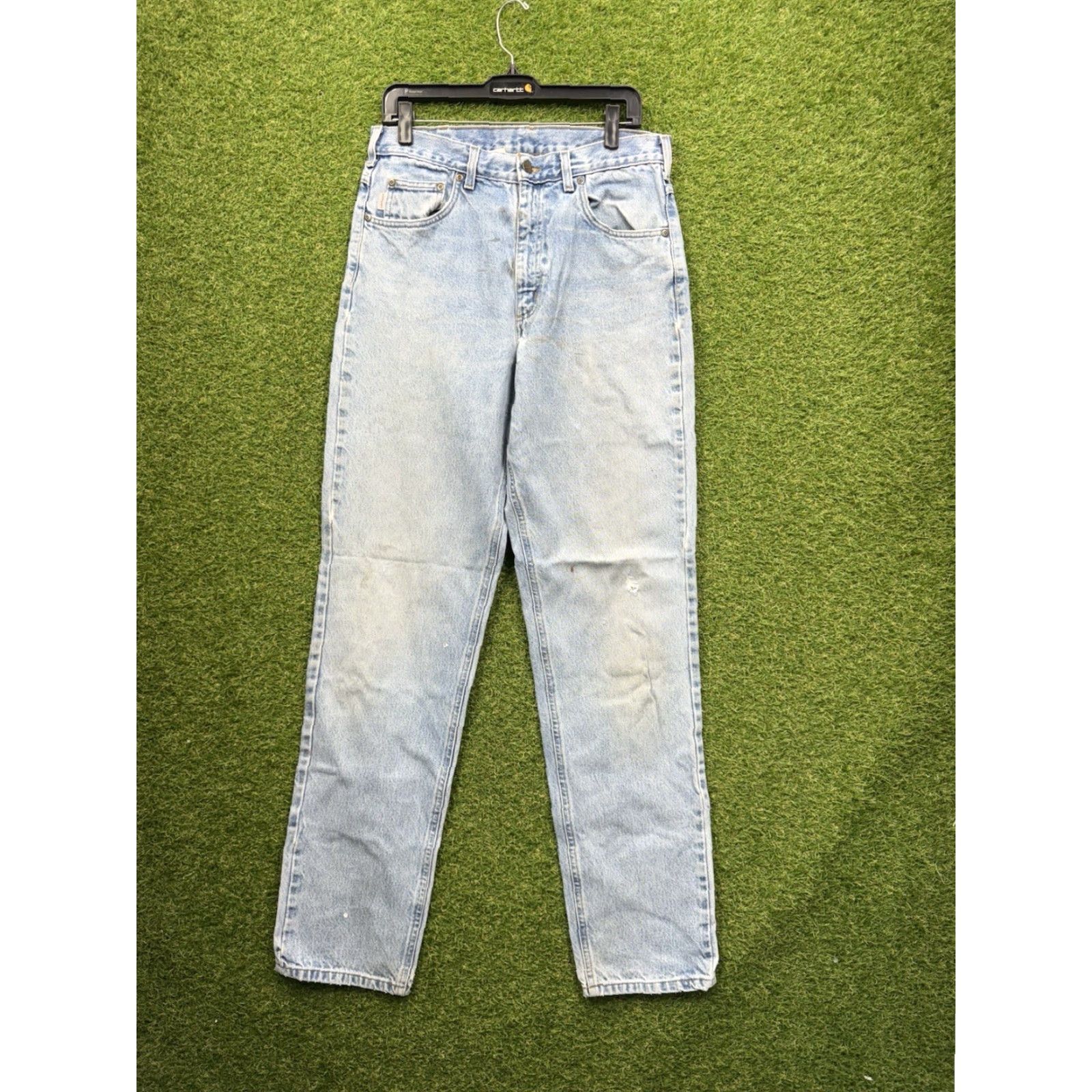 Carhartt Carhartt Jeans Mens 33x36 Dungaree Light Wash Denim Straight Fit B13-DST 90s Logo Size US 33 - 2 Thumbnail