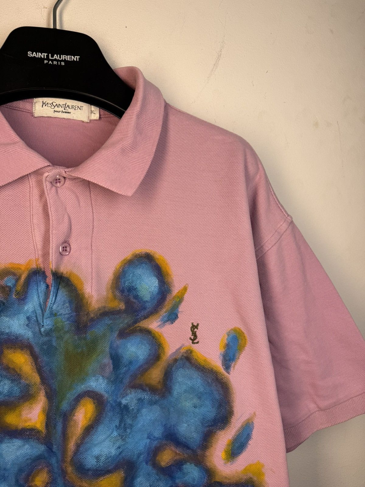 Yves Saint Laurent 1of1 YSL Polo Shirt Pink Art Vintage Tee Button Up y2k Size US XL / EU 56 / 4 - 20 Thumbnail