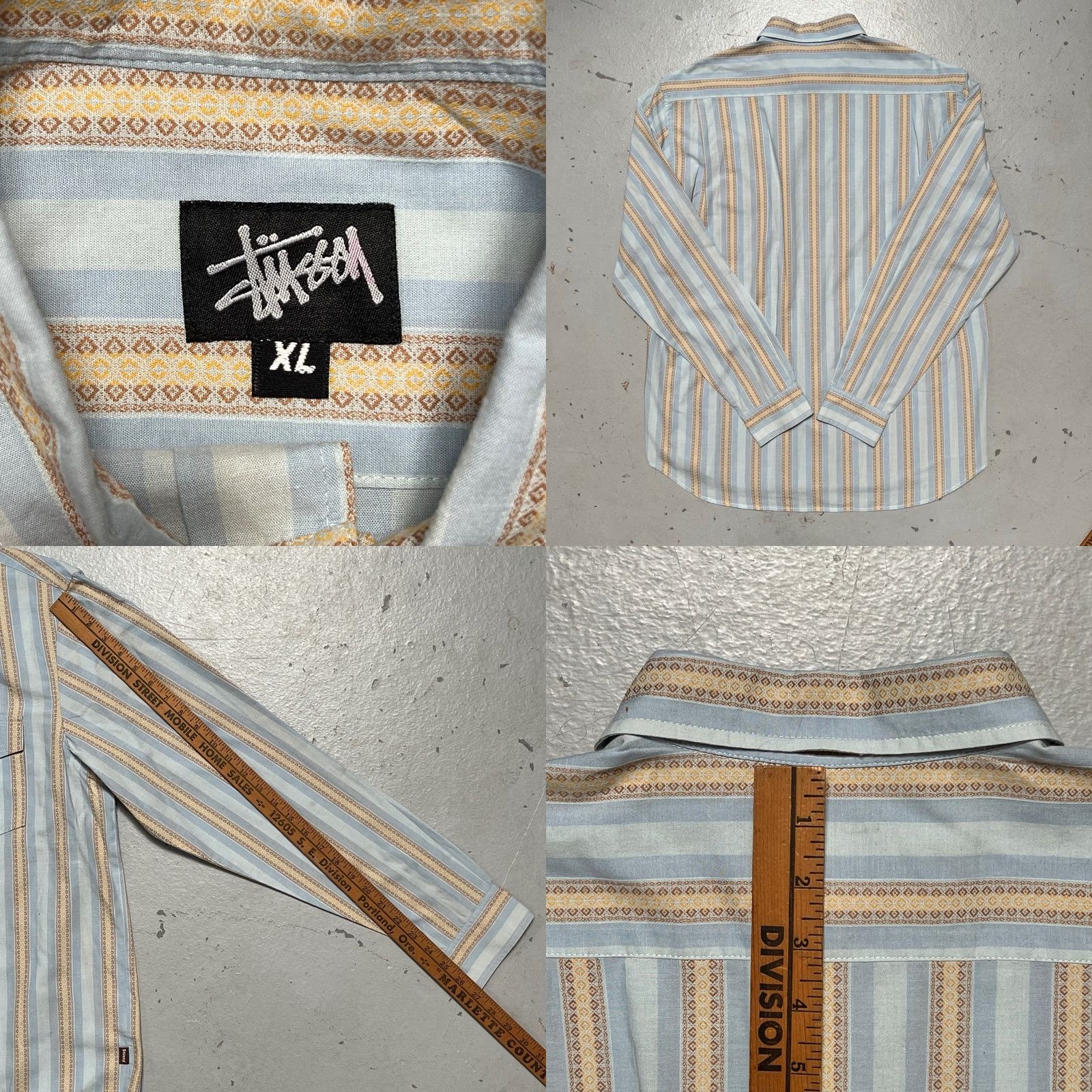 Vintage Vintage 1990s Stussy Stripe Abstract Pattern Button Shirt Surf Skate Made USA XL Size US XL / EU 56 / 4 - 8 Thumbnail