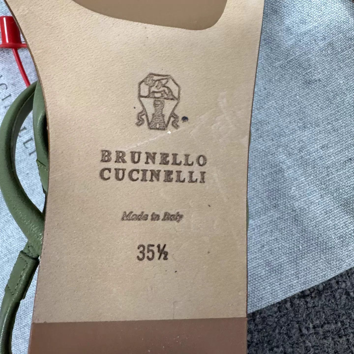 Brunello Cucinelli BC Olive Green Square Toe Monili Crystal Flat Sandal Size US 5 / IT 35 - 6 Thumbnail