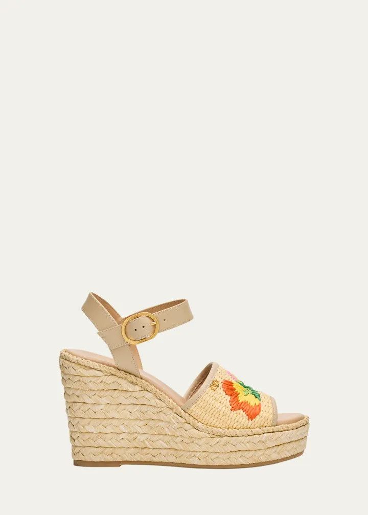 Valentino os11x0126 Bribri Raffia Flower Wedge Espadrille Sandals Size US 9 / IT 39 - 1 Thumbnail