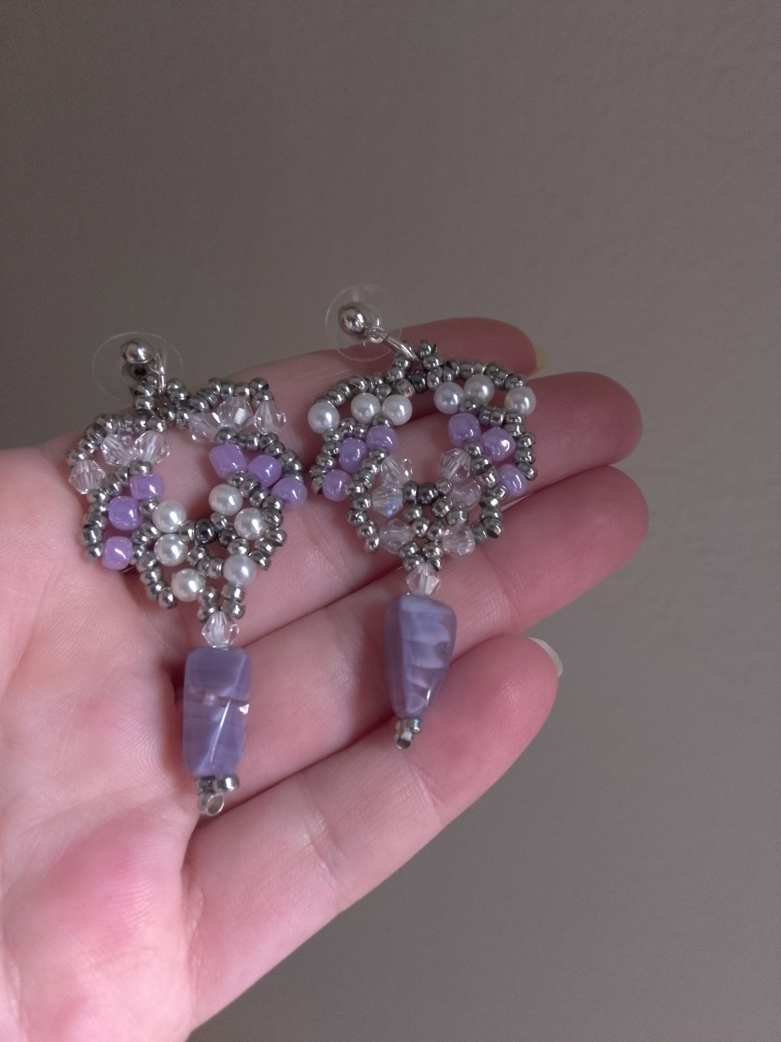 Handmade Earrings Elegant Purple Resin Stone Beaded Size ONE SIZE - 5 Thumbnail
