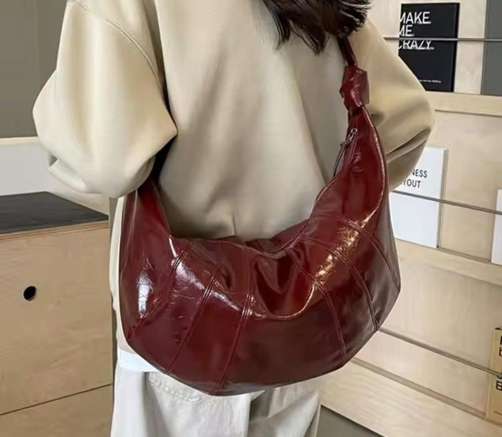 Vintage Burgundy Lightweight PU Leather Crossbody Bag Size ONE SIZE - 3 Thumbnail