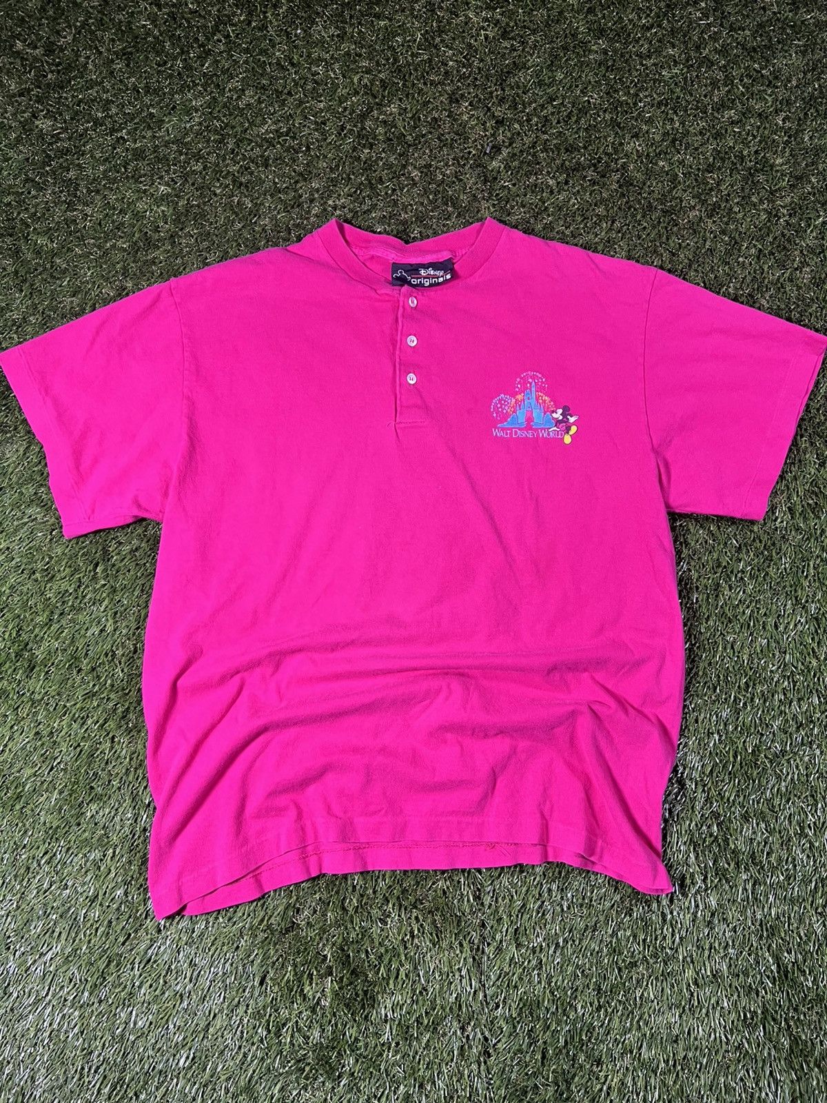 Disney Vintage 90s Walt Disney World Pink Mickey Mouse Castle Tee Size US L / EU 52-54 / 3 - 1 Thumbnail