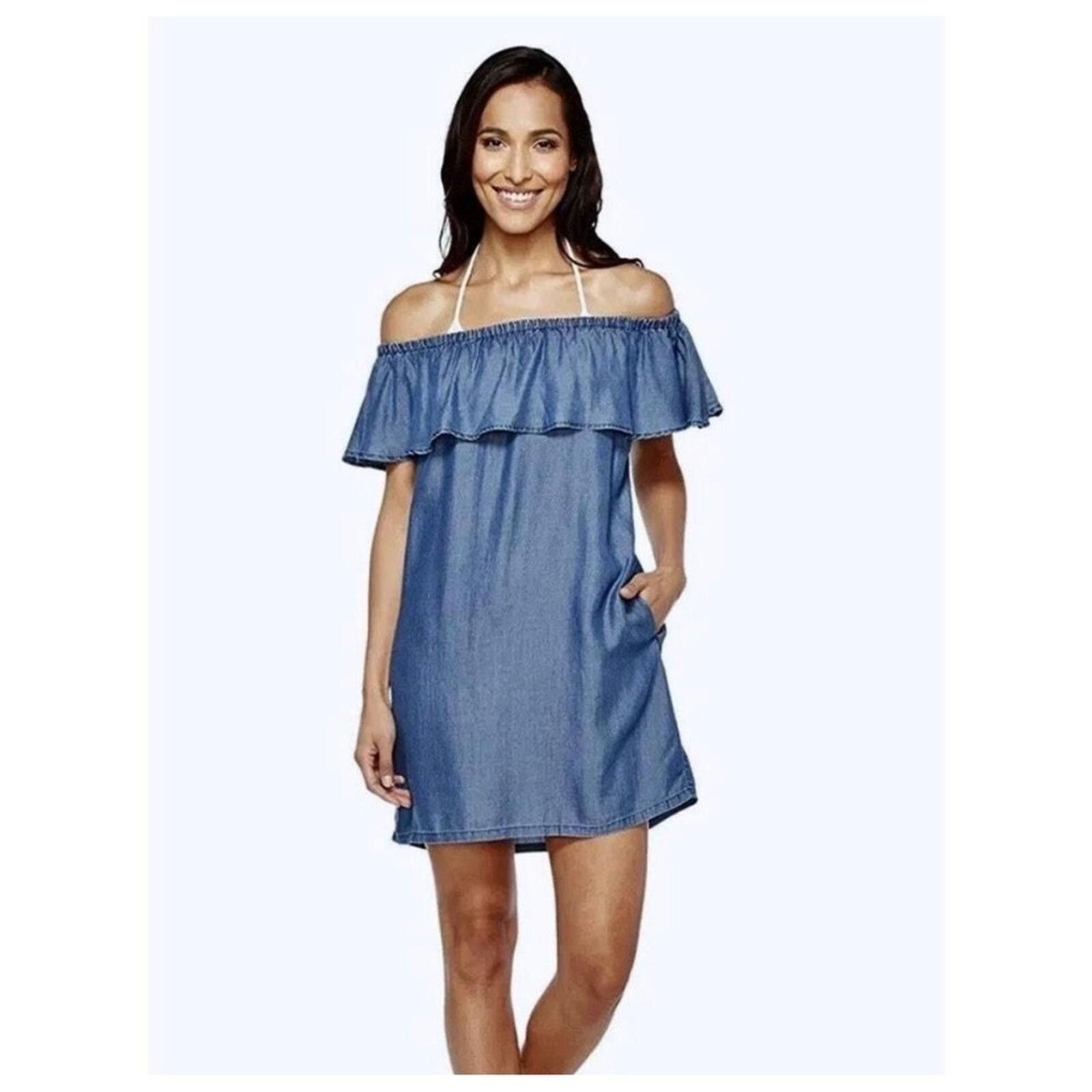 Tommy Bahama Tommy Bahama Womens Blue Tencel Off Shoulder Ruffle Dress M Size M / US 6-8 / IT 42-44 - 1 Thumbnail