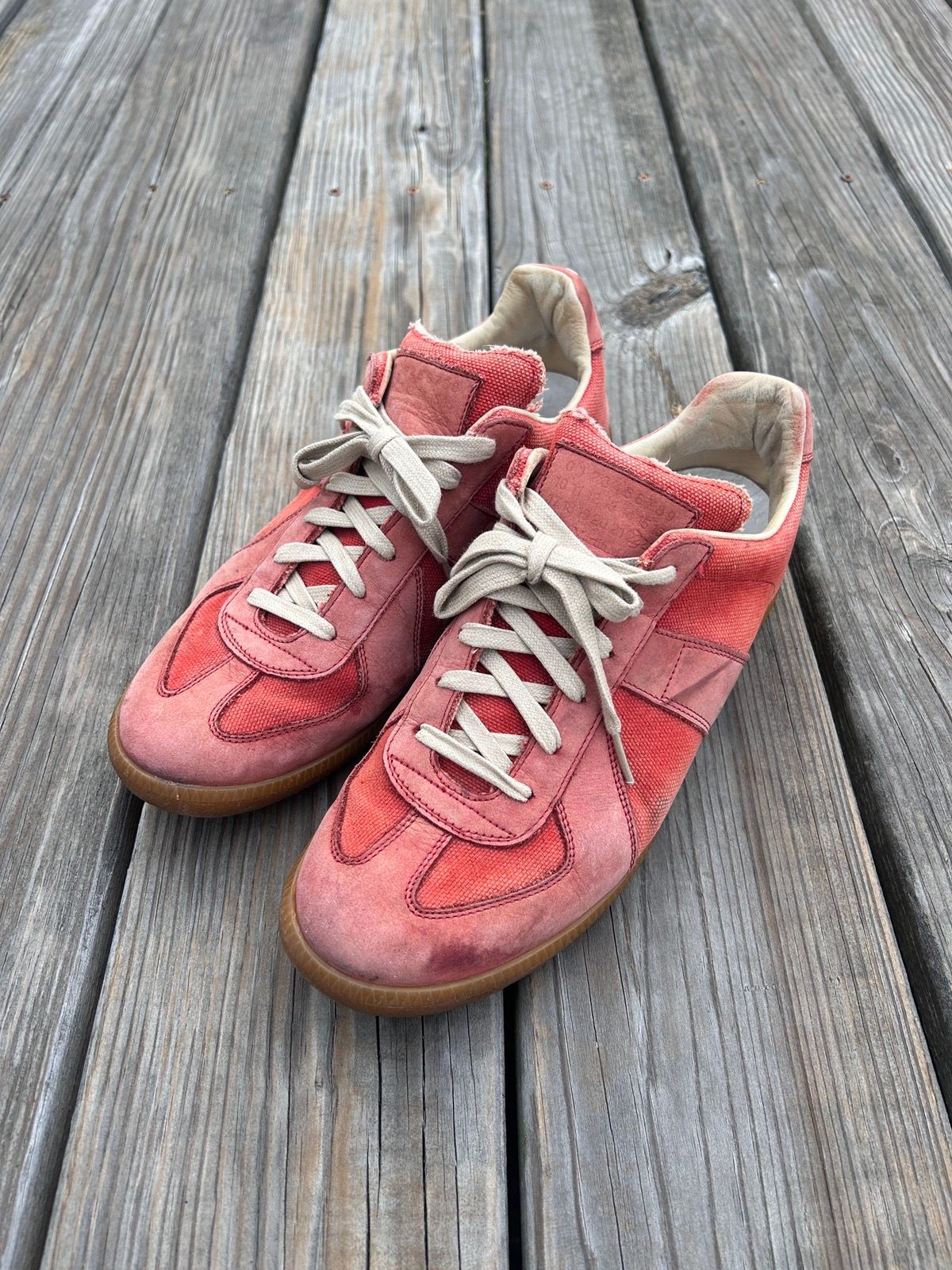 Pre-owned Maison Margiela Vermillion Trainer Shoes In Raw Red