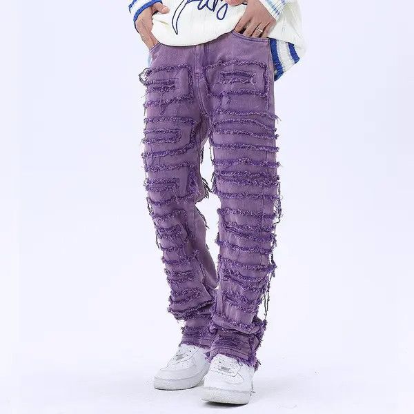 VIBE Purple Distressed Denim Jeans Size US 34 / EU 50 - 6 Thumbnail