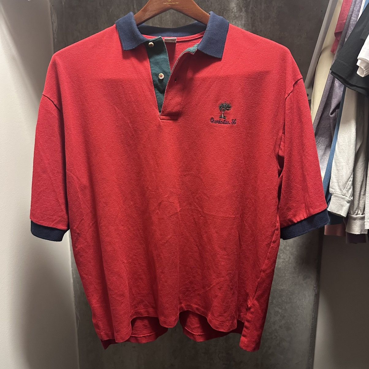 Vintage Vintage 90s Charleston SC Polo Shirt Red/Navy Size XL Golf Size US XL / EU 56 / 4 - 1 Thumbnail