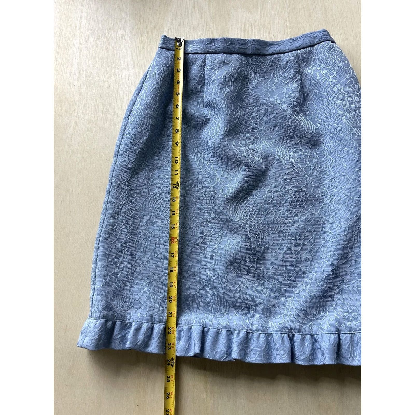 Vintage KS Collection Skirt Womens 10 Blue Floral Jacquard Pencil Ruffle Hem Knee Length Size 32" / US 10 / IT 46 - 5 Thumbnail
