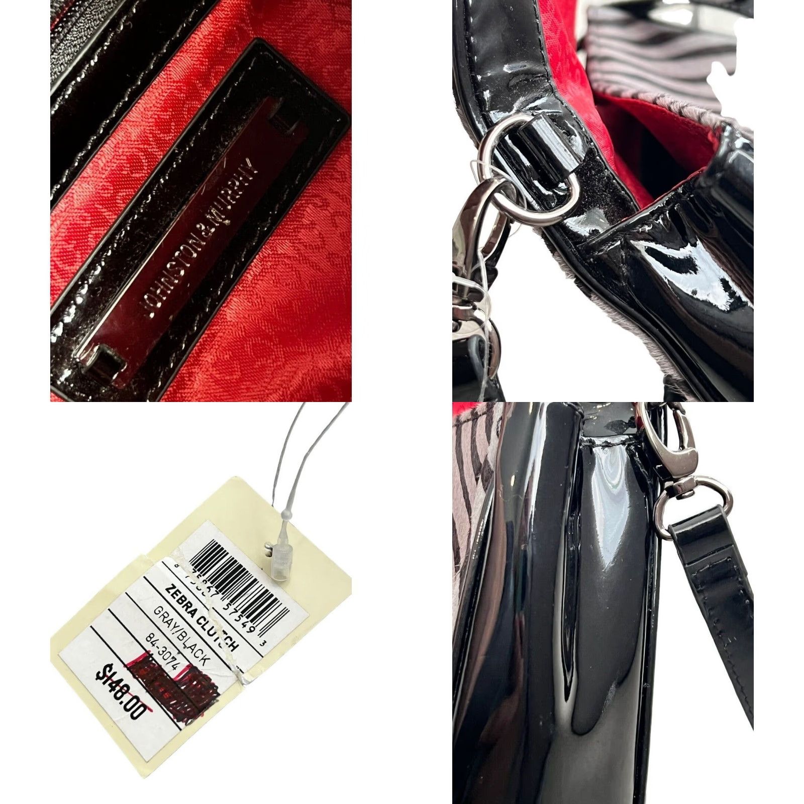 Johnston & Murphy Johnston & Murphy Zebra Pony Hair Patent Leather Shoulder Bag Clutch Handbag Multicolor Zebra Print Women Small 24" Strap Size ONE SIZE - 9 Thumbnail