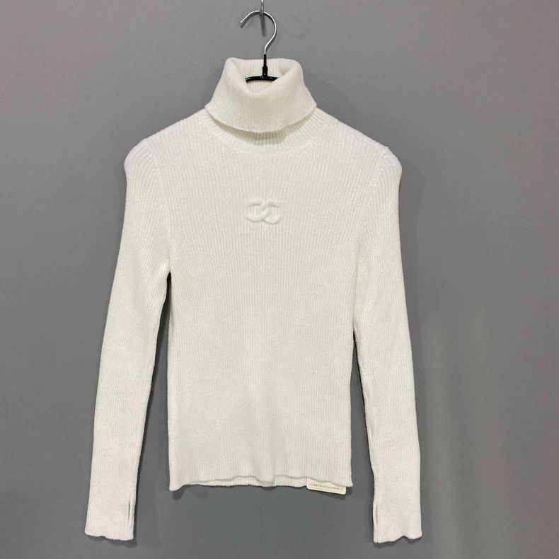 Chanel White High Neck Knitted Sweater by Chanel- DMC Size US M / EU 48-50 / 2 - 1 Thumbnail