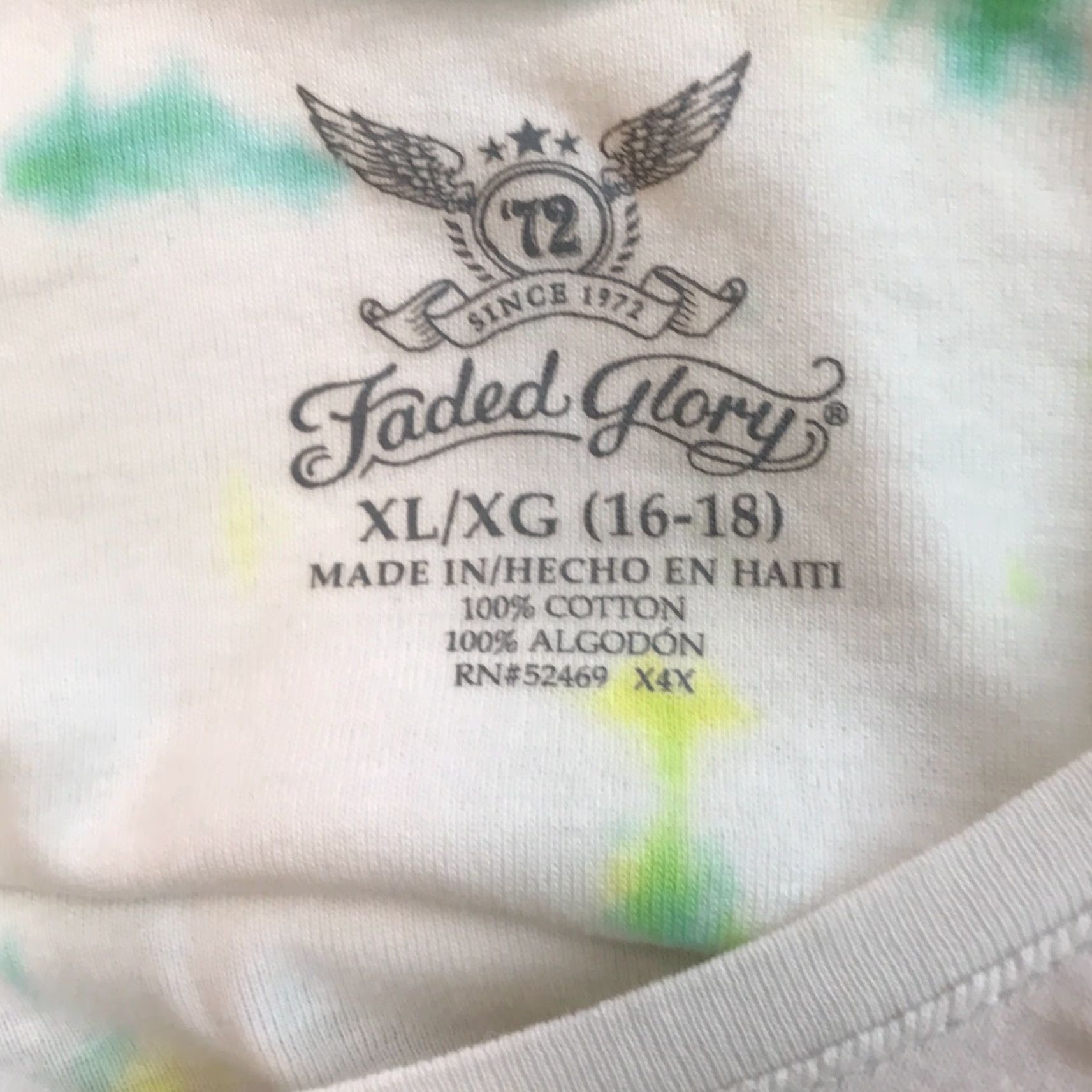 Faded Glory Faded Glory Womens T Shirt White Green Bay Short Sleeves Tie Dye XL 16-18 Size XL / US 12-14 / IT 48-50 - 4 Thumbnail
