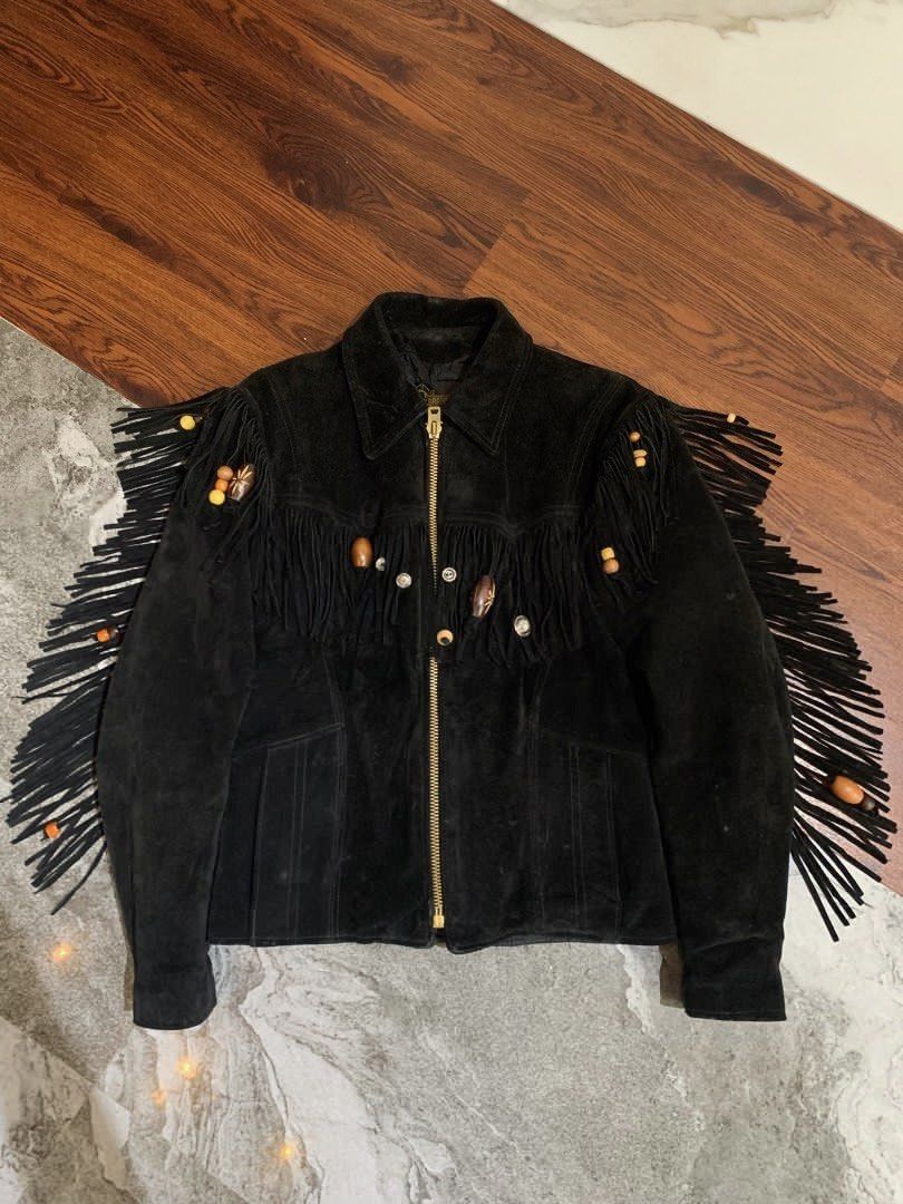 Japanese Brand 1990s Branded Garments - Ethnic Fringe Suede Leather Jacket Size US L / EU 52-54 / 3 - 1 Thumbnail