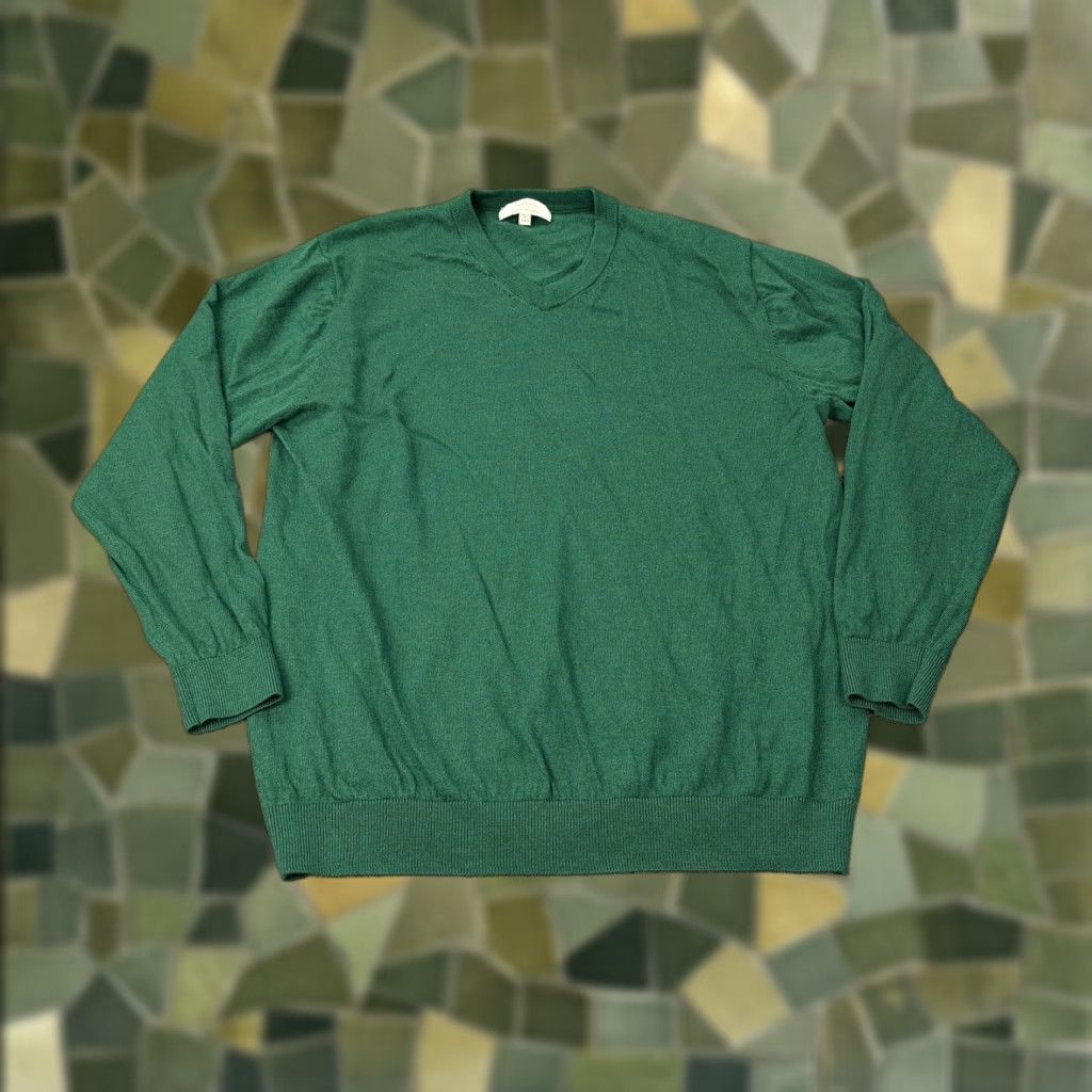 Vintage Turnbury Sweater Mens 2XT Green Extra Fine Merino Wool V Neck Pullover Knit Size US XXL / EU 58 / 5 - 1 Thumbnail