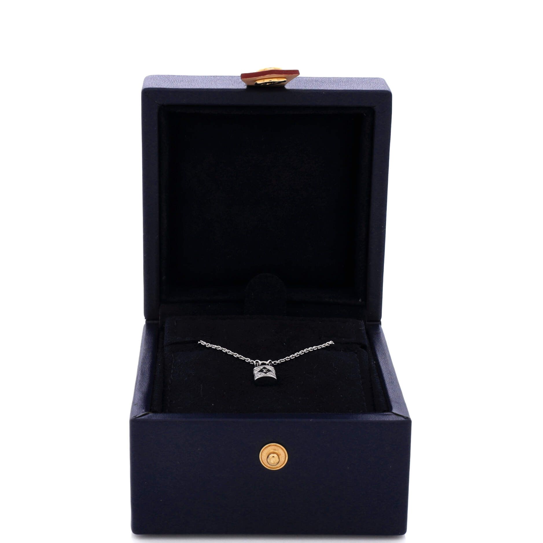 Louis Vuitton Lock Pendant Necklace 18K White Gold with Pave Diamonds Mini Size ONE SIZE - 1 Thumbnail