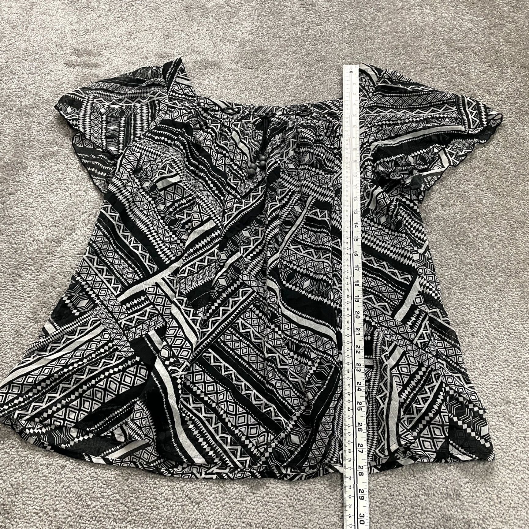Vintage Unbranded Tunic Blouse Womens XL Black white Geometric Square Neck Casual Top Size XL / US 12-14 / IT 48-50 - 4 Thumbnail