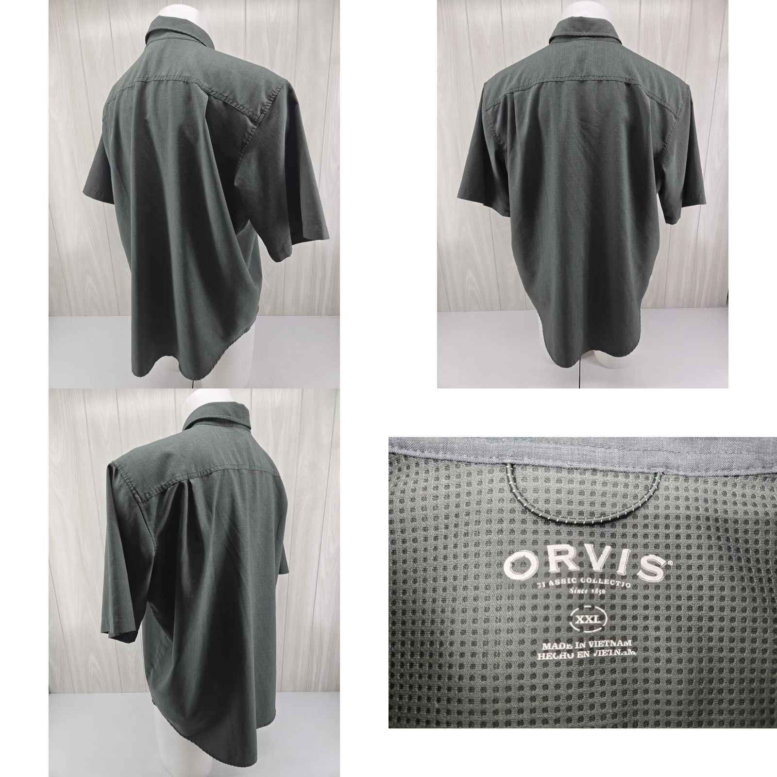 Orvis Orvis Short Sleeve Shirt Button Up Mens 2XL Polyester Hiking Fishing Outdoors Green Solid Size US XXL / EU 58 / 5 - 8 Thumbnail