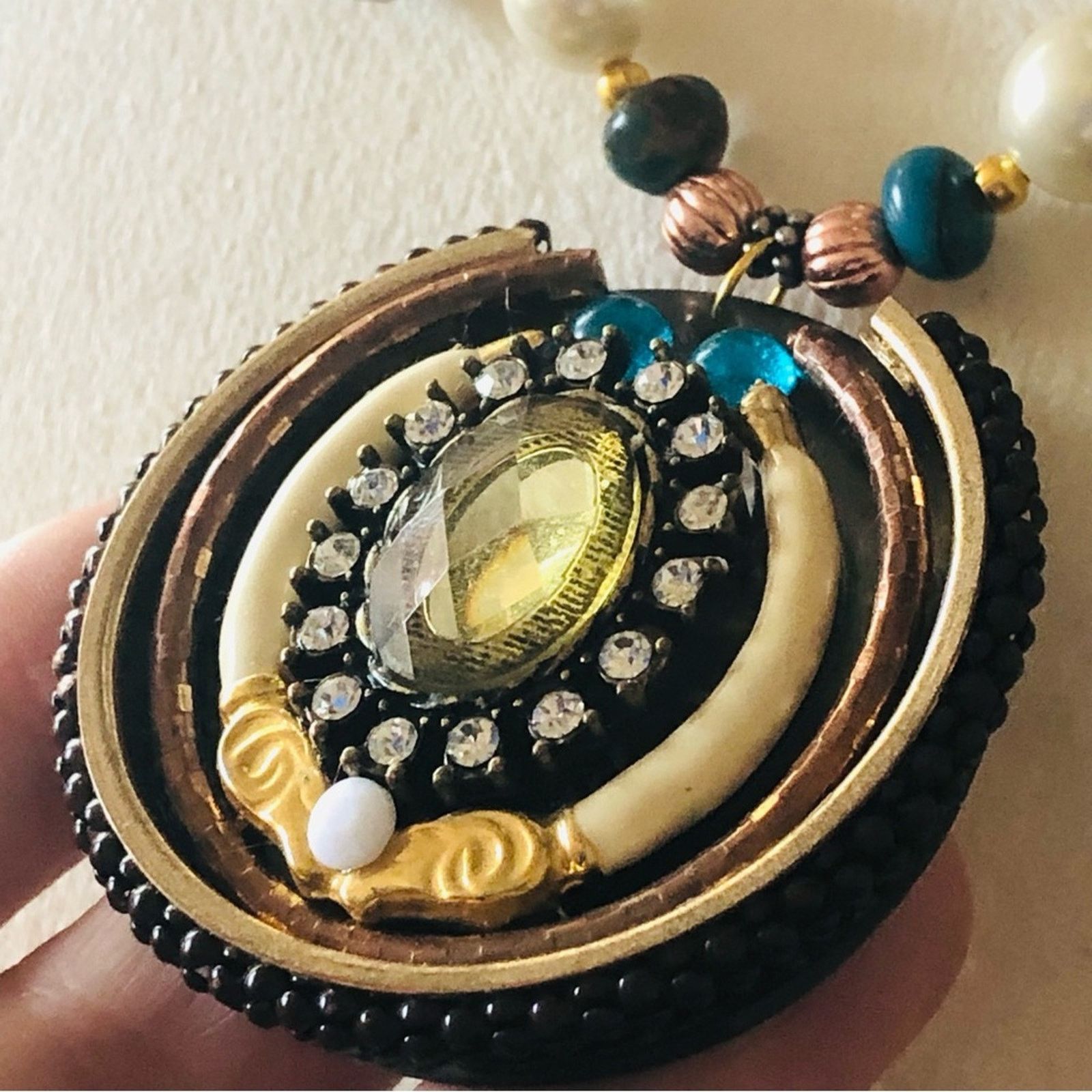 Handmade Handcrafted repurpose large amulet pendant Pearl necklace Size ONE SIZE - 9 Thumbnail