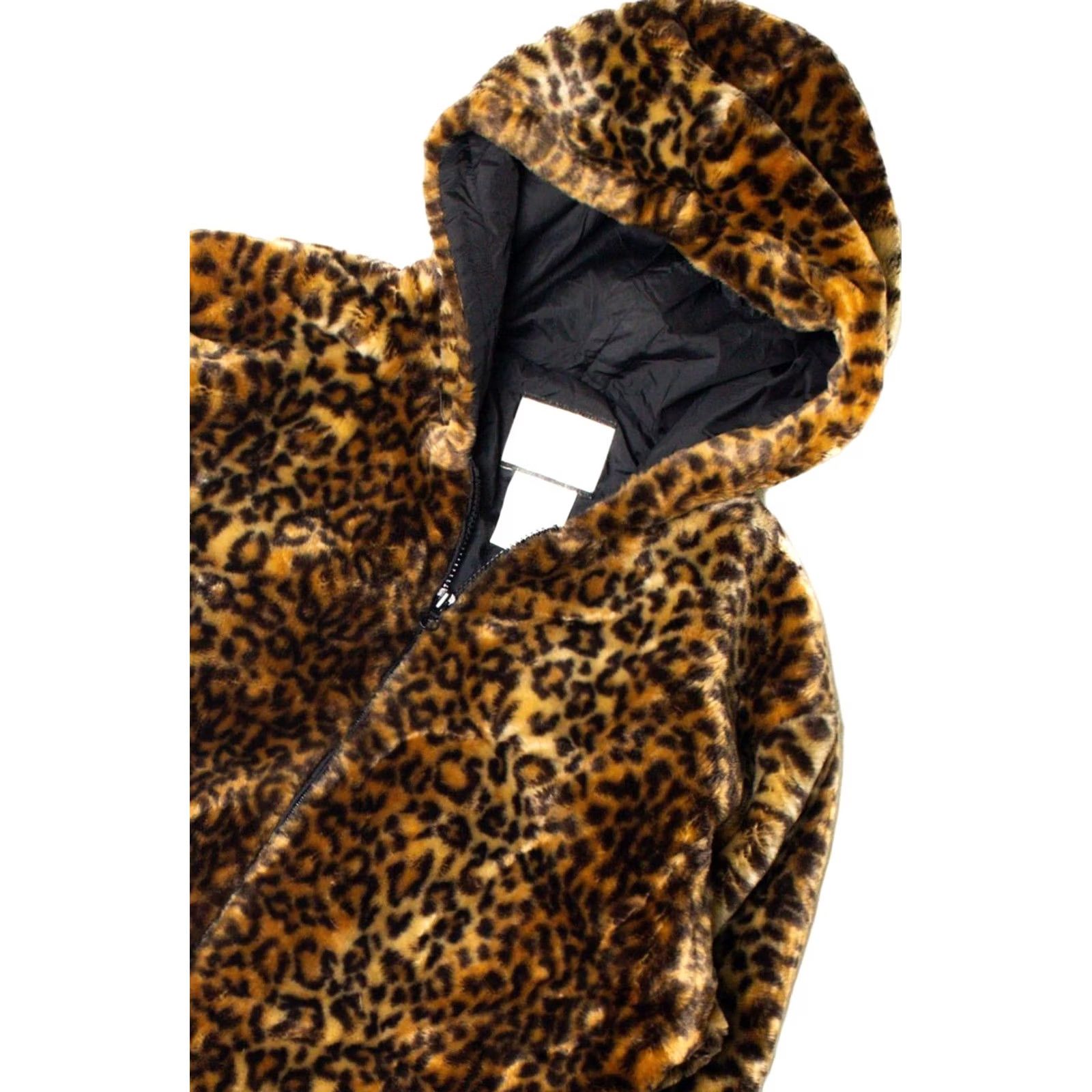 Vintage VINTAGE Sequence Faux Fur Leopard Print Coat Small Brown Hooded Size S / US 4 / IT 40 - 2 Thumbnail