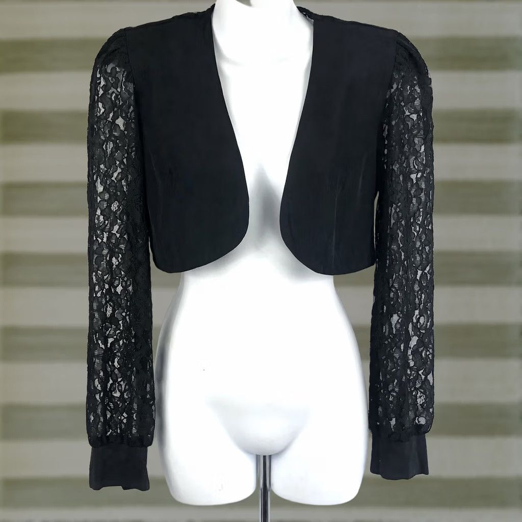 Vintage VINTAGE Chauncey St Cropped Micro Bolero S Black Floral Lace Shrug Y2K Grunge 90s Size S / US 4 / IT 40 - 1 Thumbnail