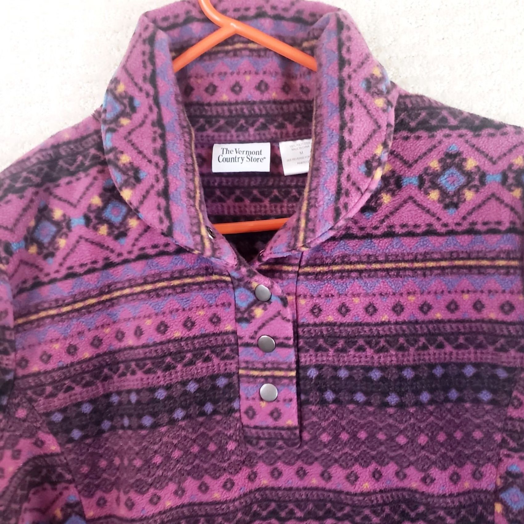 Vintage The Vermont Country Store Women M Purple Nordic 1/4 Snap Fleece Jacket Sweater Size M / US 6-8 / IT 42-44 - 3 Thumbnail
