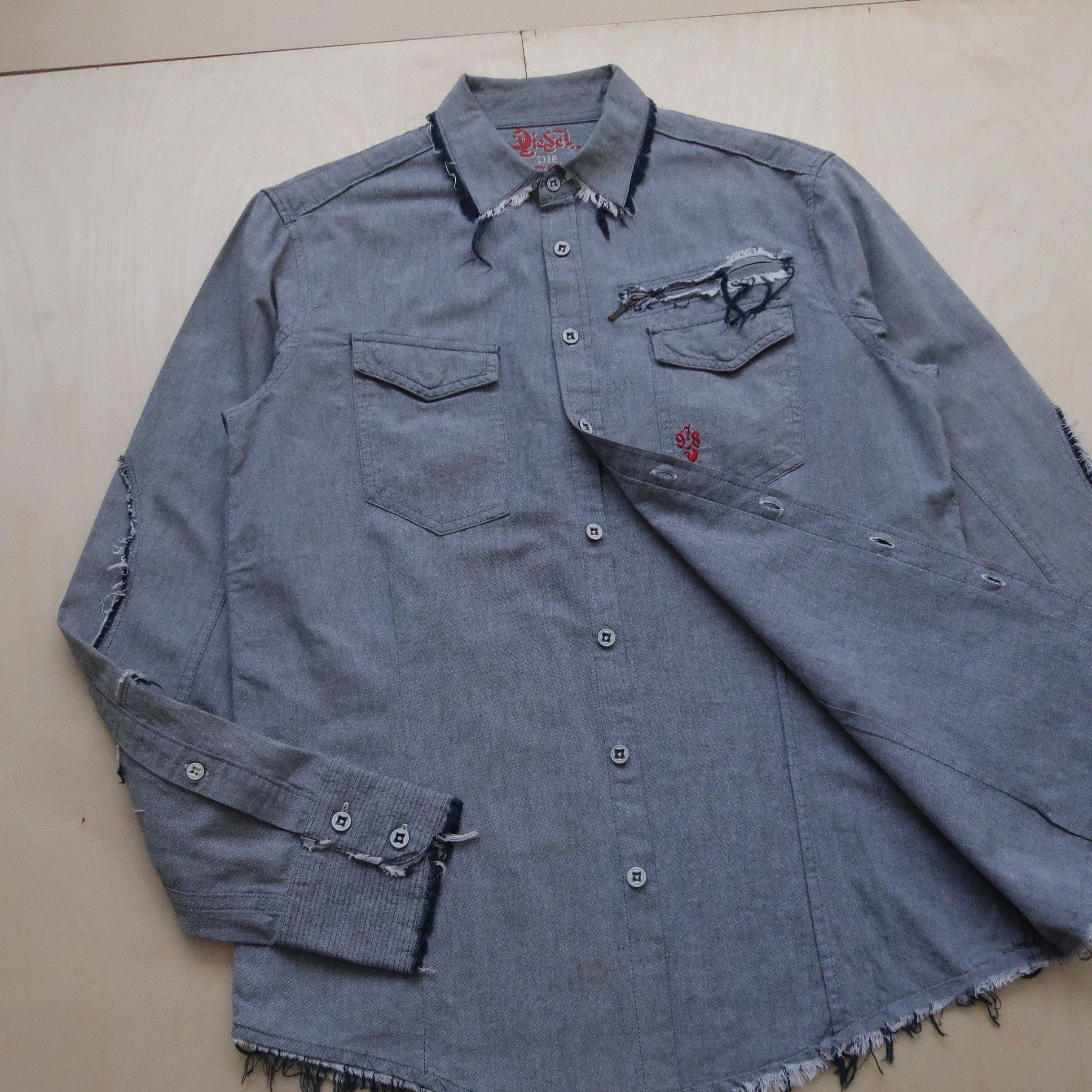 Japanese Brand 1990s Diesel Distressed Western Shirt Unfinished Size US M / EU 48-50 / 2 - 12 Thumbnail