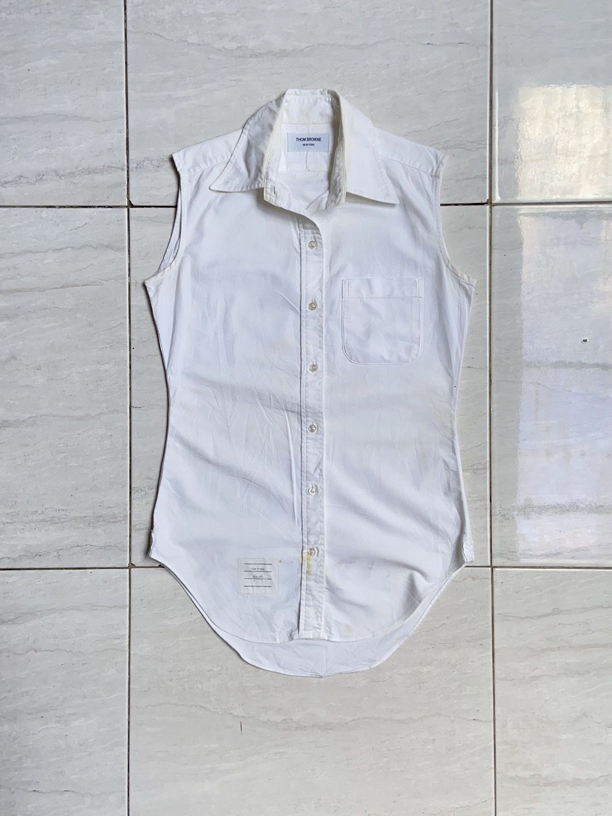 image of Thom Browne White Sleeveless Shirt, Men's (Size Small)