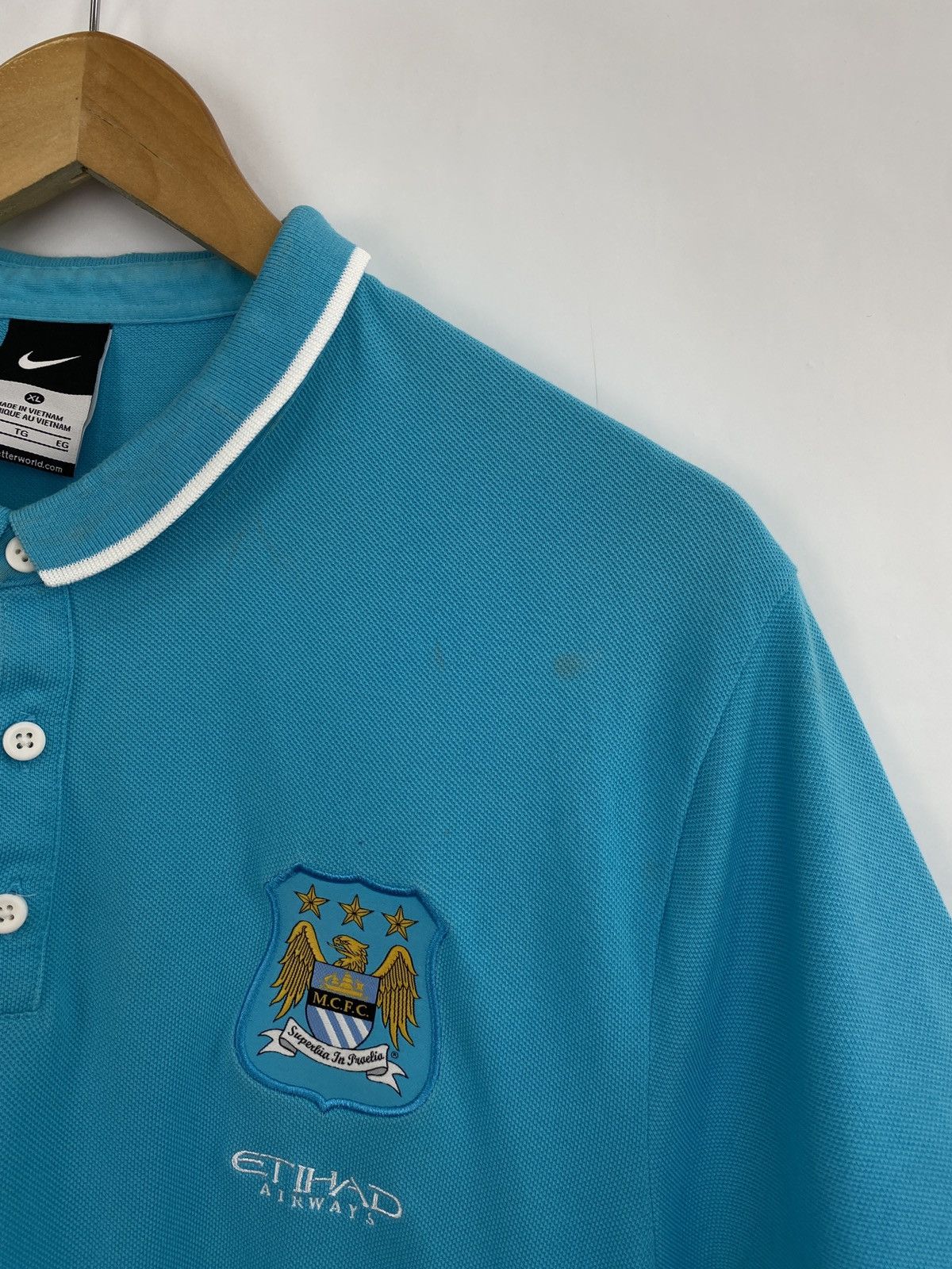 Nike 🏴󠁧󠁢󠁥󠁮󠁧󠁿 Vtg Y2K Nike Manchester City Football Soccer Polo T-Shirt Size US L / EU 52-54 / 3 - 8 Thumbnail