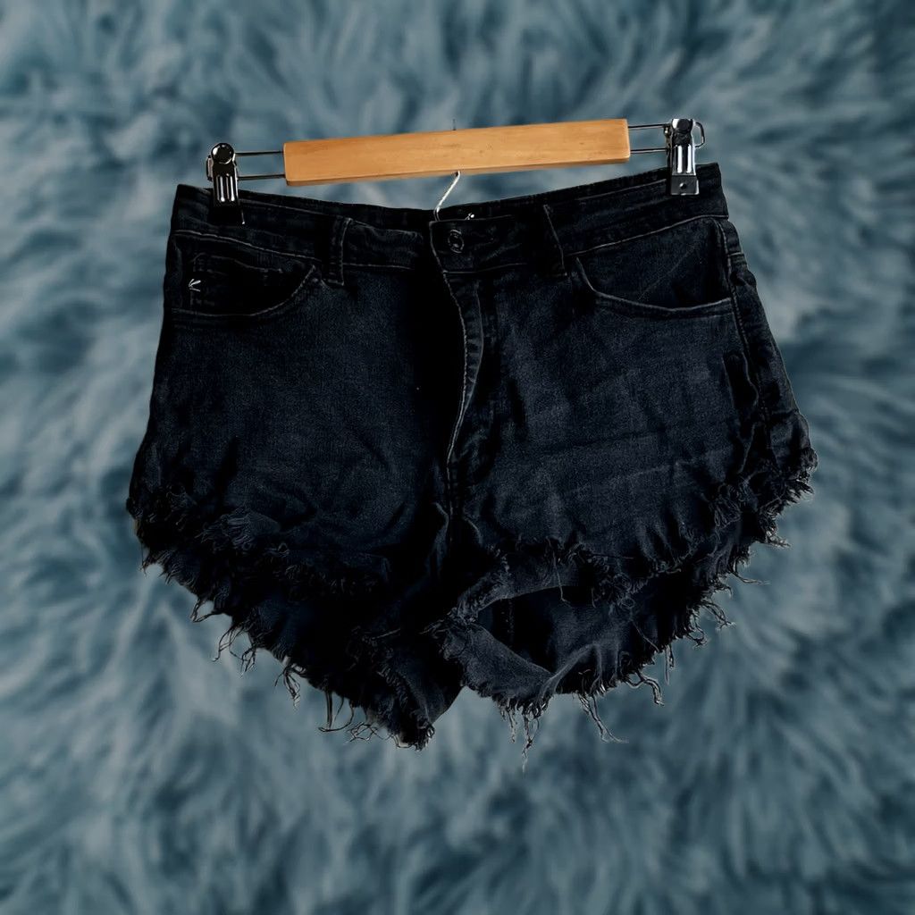 Vintage KanCan Black Cutoff Denim Jean Shorts Size 29 Woman Slim 5-Pocket Flat Front Zip Vintage No Size 29" - 1 Thumbnail