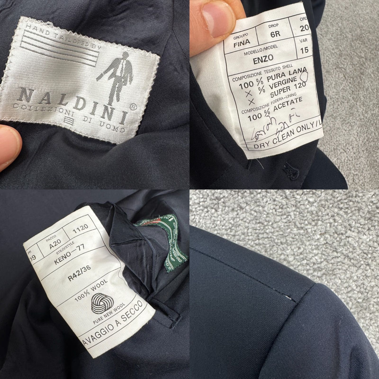 Vintage Naldini Blazer Jacket Mens 42R Wool Navy Blue Ventless Notch Single-Breasted 3-Button Front Regular Size 42R - 8 Thumbnail