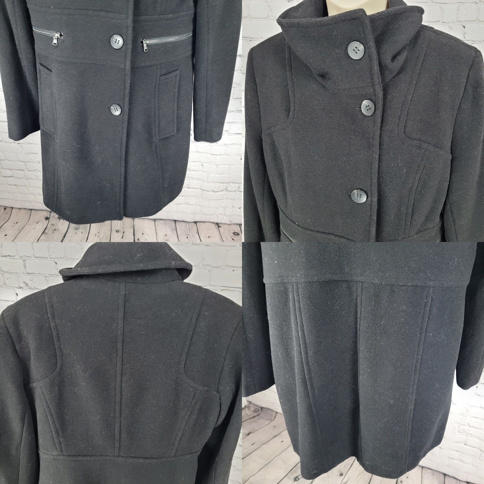 Vintage Marc New York Overcoat Womens Wool Blend Zip Pockets Lined Black 10 Size Mid-Length Buttoned Coat Size L / US 10 / IT 46 - 8 Thumbnail